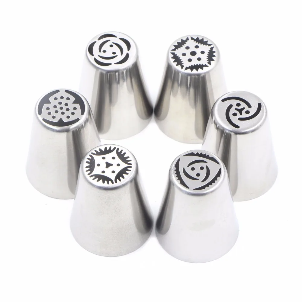 

6pcs Pastry Tips Set Stainless Steel Russian Pastry Nozzles Fondant Cake Decorating Tips Rose Various Flower Shaped