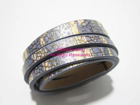 

5x2mm Gold lace violet leather cord 5mm flat leather cord