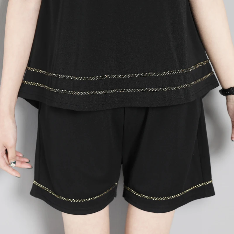 

summer wear new large size short sleeves sweatshirt blouse & shorts clothing set two-piece short pants european fashion L-4XL