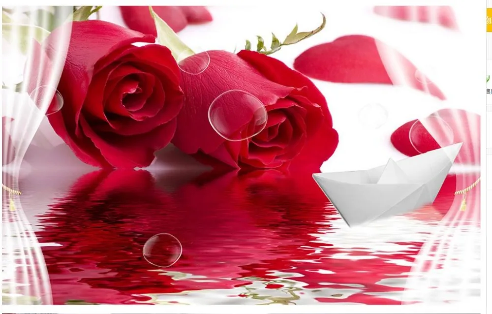 Красная роза воды отражающая бумага лодка 3D индивидуальные обои для стен