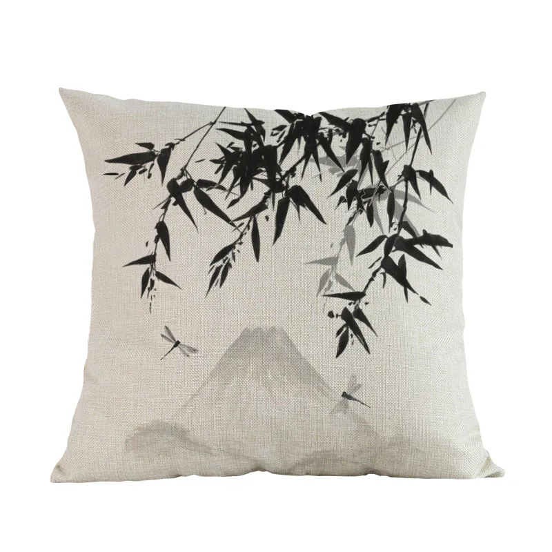 Чехол для подушки с изображением чернил и мытья бамбукового пейзажа в китайском