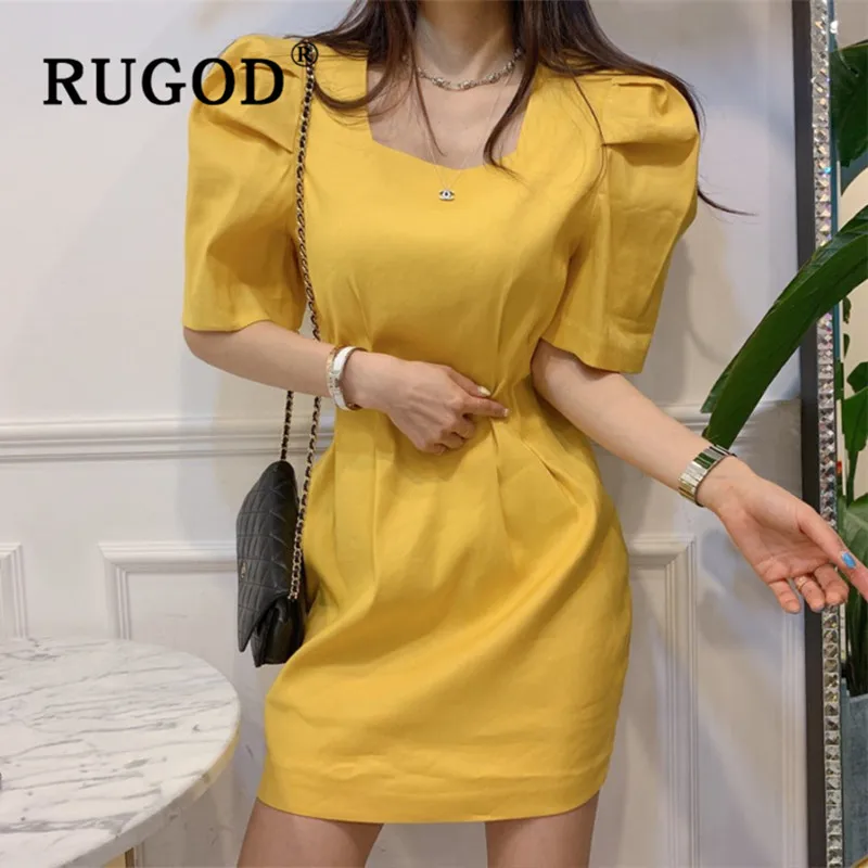 RUGOD корейское женское платье с квадратным воротником модное ТРАПЕЦИЕВИДНОЕ
