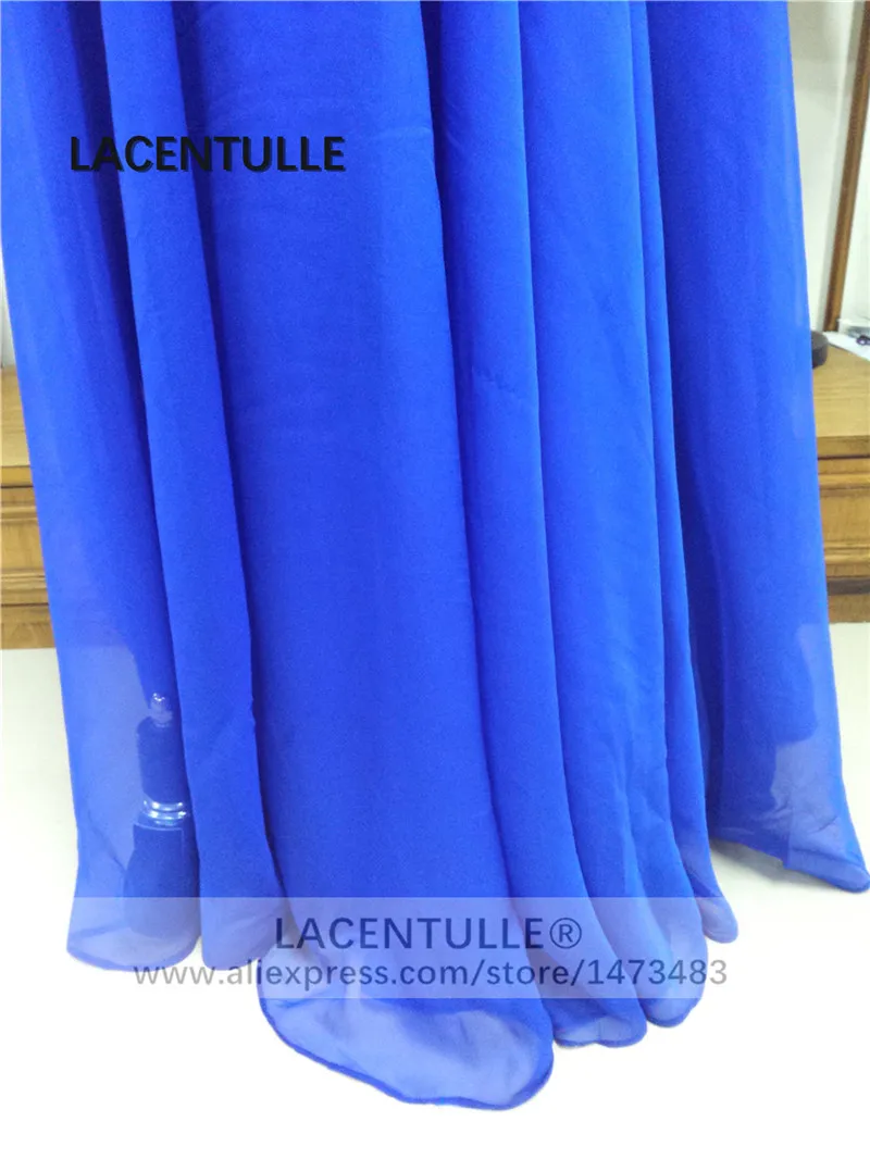

Crystaled Halter Royal Blue Prom Dress FLoor Length Chiffon Pageant Dress