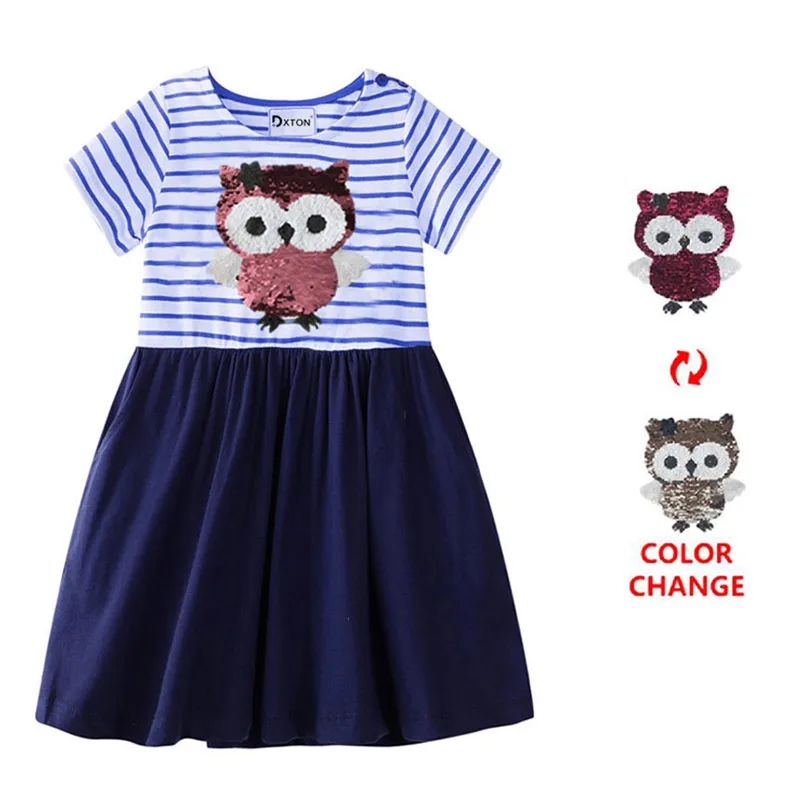 Dxton Girl Summer Clothing Rainbow Dress Sequined 2019 Kids for Girls Cartoon Children Vestidos Stripe Dresses | Детская одежда и