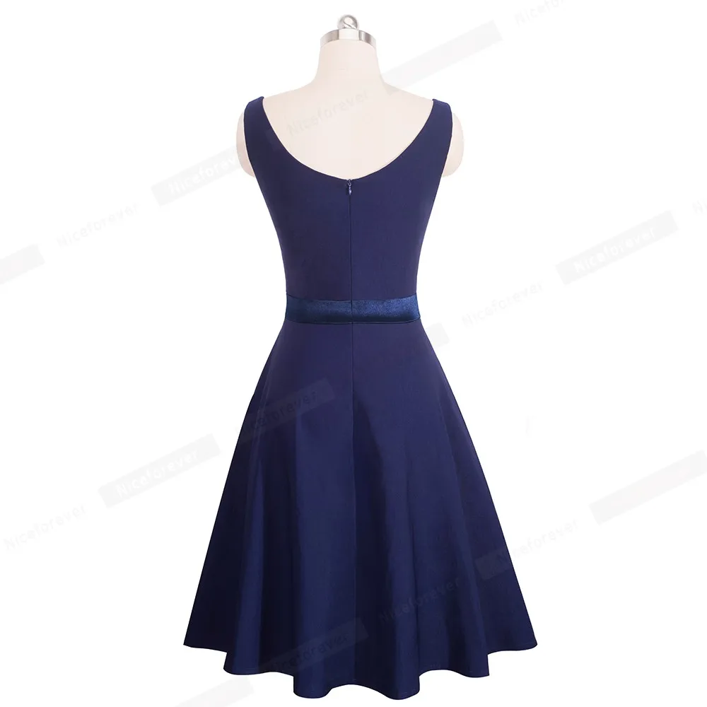 Nice-forever Vintage Embroidery Floral Mesh Lace Patchwork vestidos A-Line Pinup Business Women Party Flare Dress A081 | Женская одежда