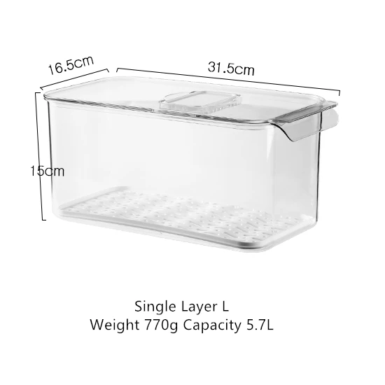 Single Layer L Кухонный холодильник ящик для хранения фруктов и овощей контейнер для хранения дренажа пластиковый контейнер - Цвет: Single Layer L