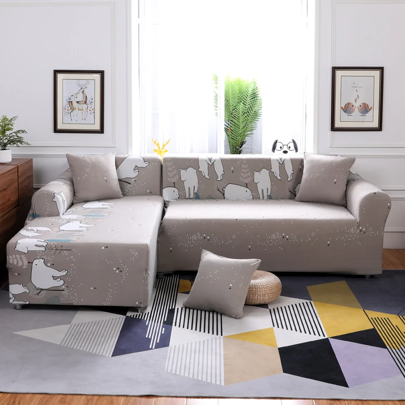 Lovely cartoon sofa cover couch/loveseat L shape slipcover Christmas deer and fox elastic stretch protector | Дом и сад