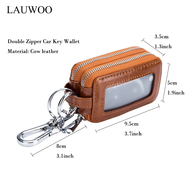 LAUWOO High Quality Men Genuine Leather Zipper Car key wallets Business 's Transparent Key bag |