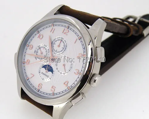 44 мм Parnis с белым циферблатом Automaitc Chronometer multi-funtion мужские часы мира 248B | Наручные