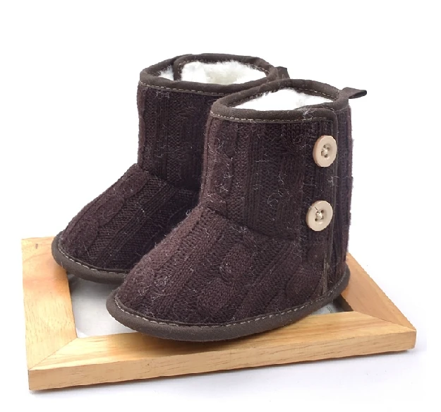 Модные зимние мягкие вязаные ботинки для маленьких девочек и мальчиков теплые из