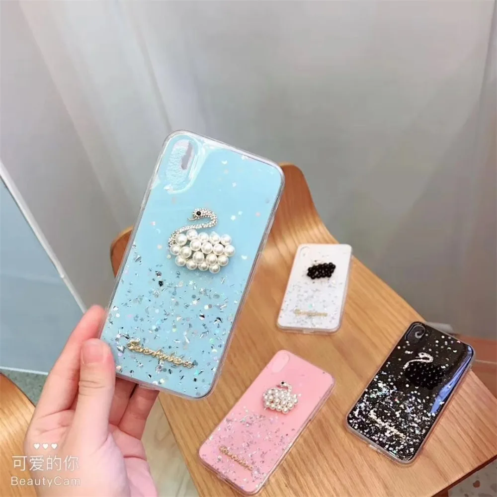 Новый Модный чехол с лебедем и бриллиантом для iphone 6 s 7 8 Plus X XR XS MAX розовый синий
