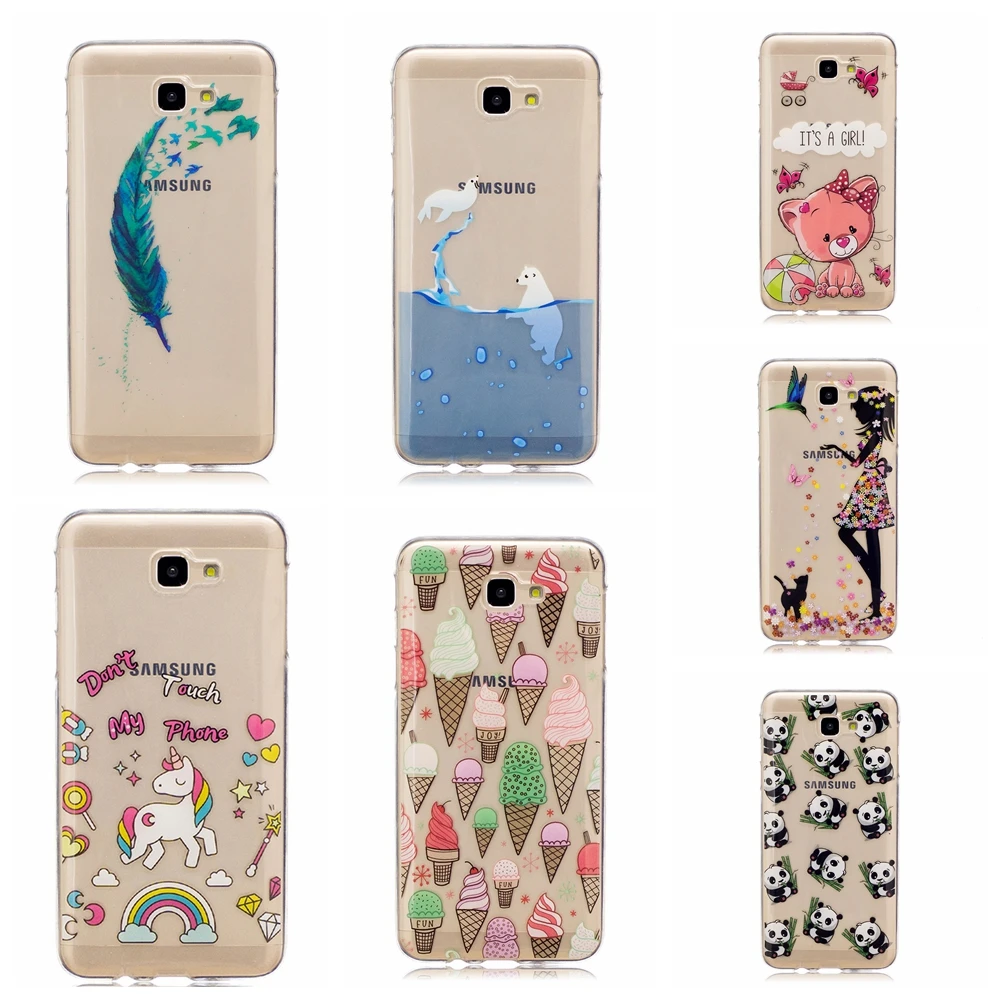 Мороженое кошка Дельфин перо с рисунком панды ТПУ мягкий чехол Fundas для Samsung J7