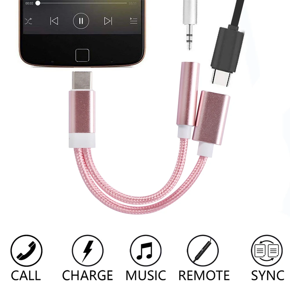 Аудиокабель с USB Type C на 3 5 мм Aux адаптер для наушников 2 в 1 разъемом кабель зарядки