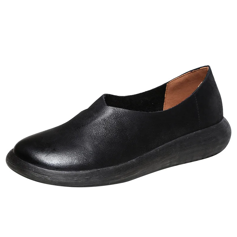 Женские кожаные туфли на плоской подошве 3 низкой танкетке женские весенние