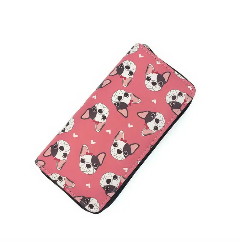 KANDRA Lovely Women Dog Clutch Wallets Stripe PU Leather Phone Pocket Card Holder Long Wallet Girls Zipper Coin Purse Wholesale