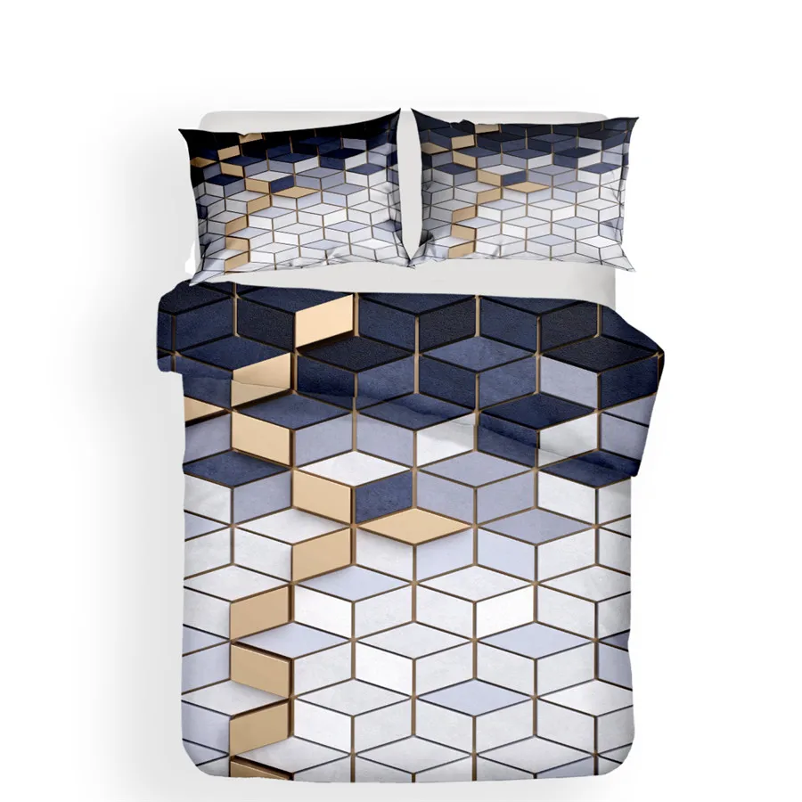 

HELENGILI 3D Bedding Set Geometric Marble Print Duvet Cover Set Bedcloth with Pillowcase Bed Set Home Textiles #JH-06
