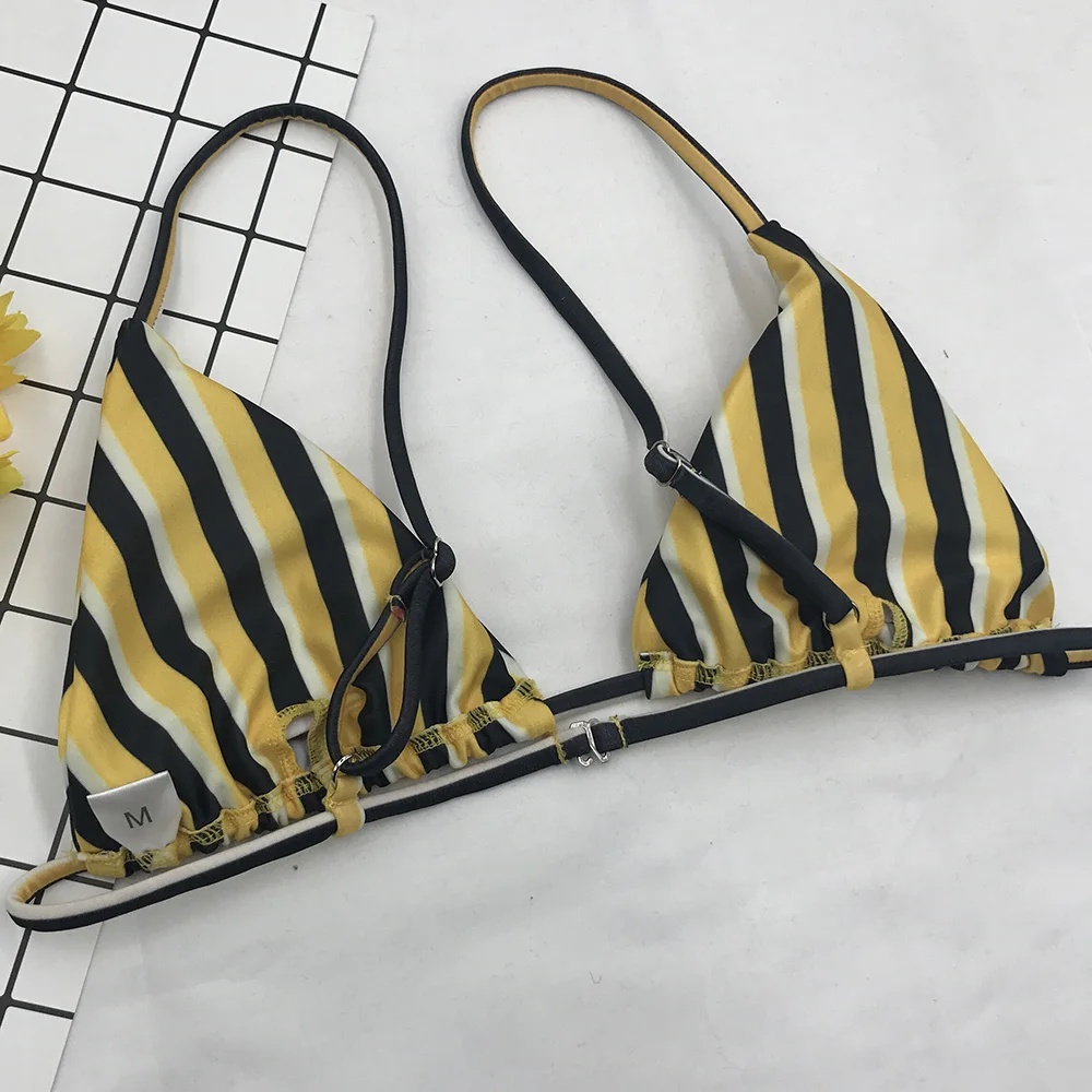 FPP NK161 Sexy bikini Striped Yellow Navy style thong swimwear Bathing suit |
