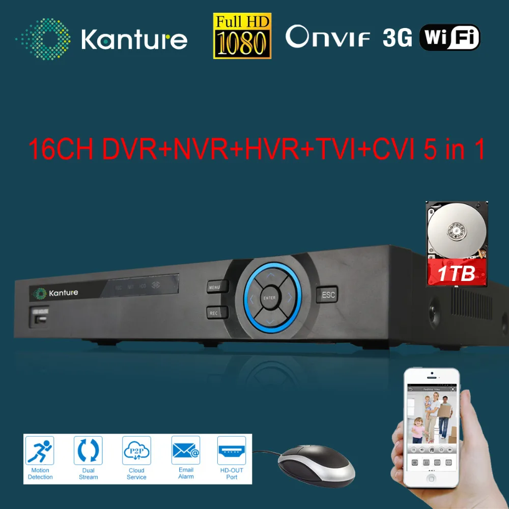 Kanture 16ch AHD 1920 P видеорегистратор AHD-h Full HD 1080 видео Регистраторы H.264 CCTV Камера ONVIF