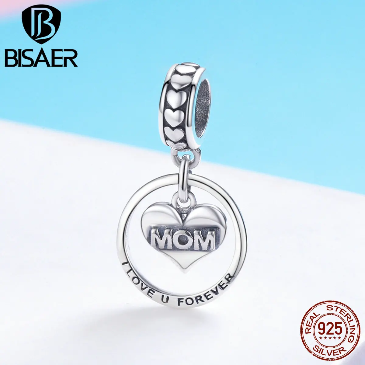 Бисаер 925 пробы серебряный шарм Love you Forever подарок маме сердце Висячие Бусы