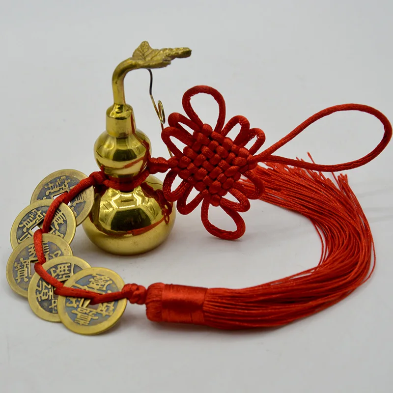 

Vintage Chinese wu lou Style Metal Crafts Brass with leaves Feng Shui Ruyi Cucurbit Craft home decoration accessories