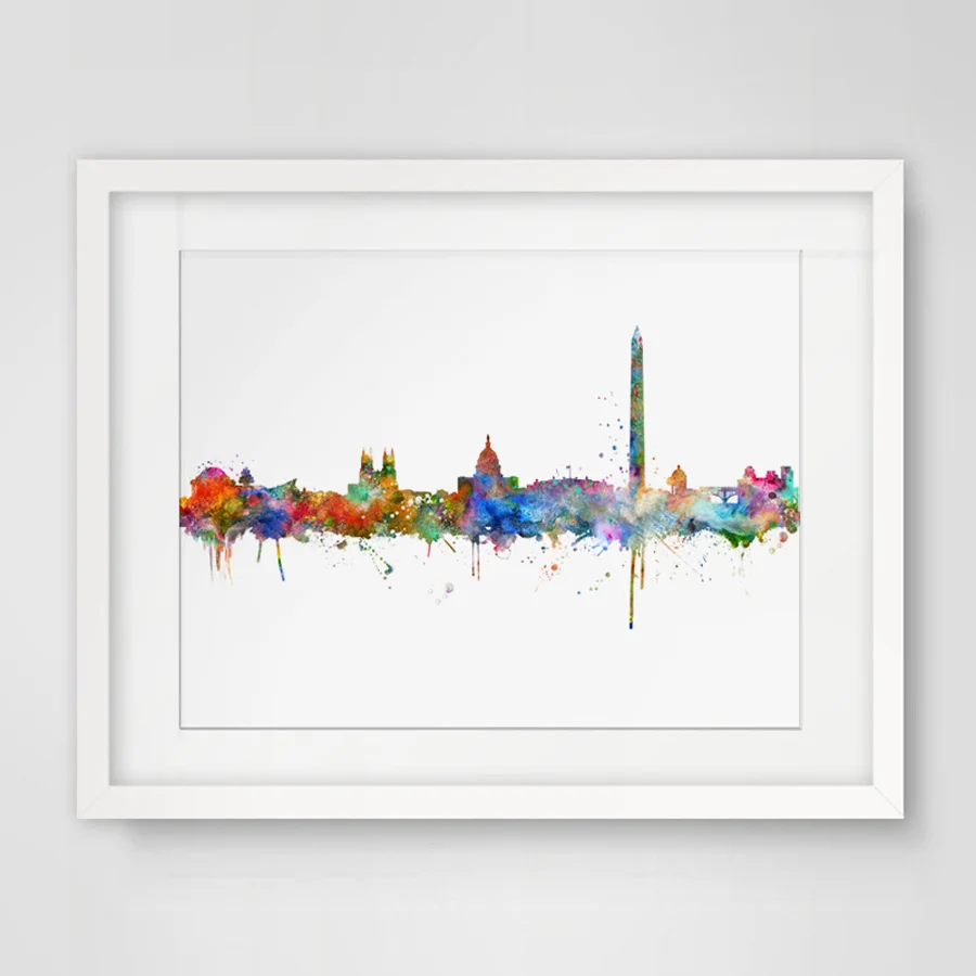 Washington DC Skyline художественная живопись настенное искусство City постер акварельное