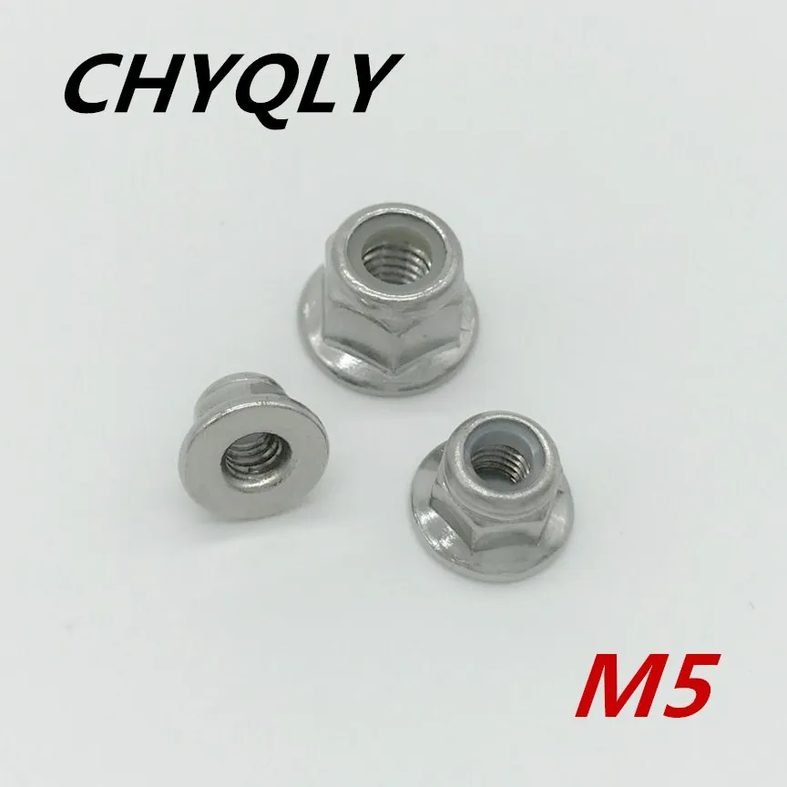 

10pcs/lot M5 304 Stainless Hex Head Flange Nuts Nylon Insert Lock Jam Stop Nuts