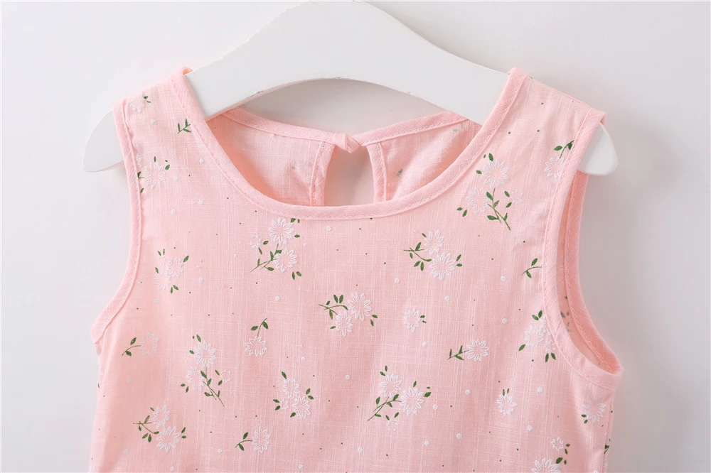 Girls Dress Pink Floral Sleeveless Round Neck Strapless Loose Printed Party Birthday Cute Princess Dresses Age 3~6 | Детская одежда и