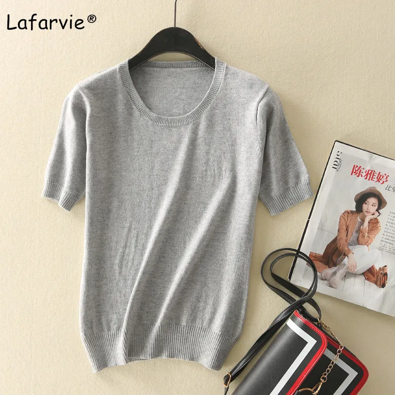 Lafarvie New Knitted Cashmere Blended Sweater Women Spring Autumn Pullover Short Sleeve Solid Loose Knitting | Женская одежда