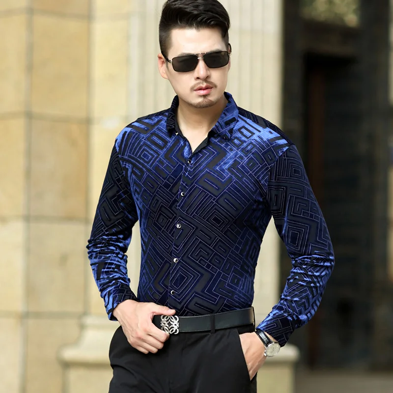 Новый дизайн Мужская Весенняя и летняя модная клетчатая бархатная рубашка с