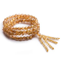 genuine natural titanium gold rutilated quartz three laps powerful stone bead women man bracelet 6mm