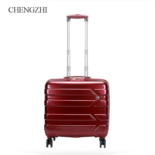 wine red CHENGZHI 18 дюймов PC чемодан-Тележка дорожные сумки на колёсиках с Спиннер - Цвет: wine red