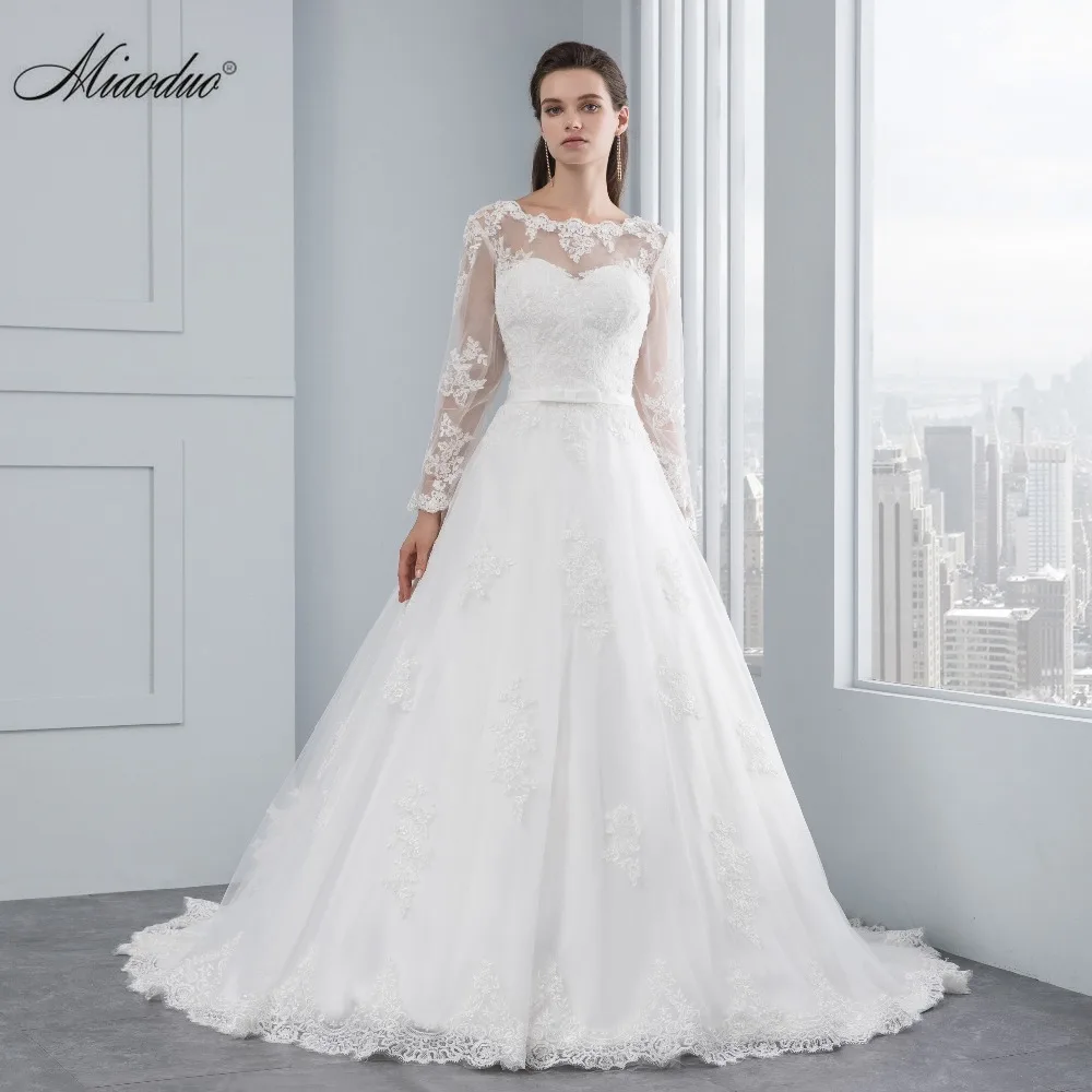 Miaoduo свадебное платье 2021 с длинным рукавом простое белое кружевное Vestidos De Noiva