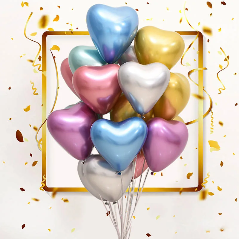 Новые 10 шт./лот сердечные глянцевые металлические латексные шары с толстым хромированным металликом Декорации для дня Святого Валентина, свадьбы и дня рождения.
