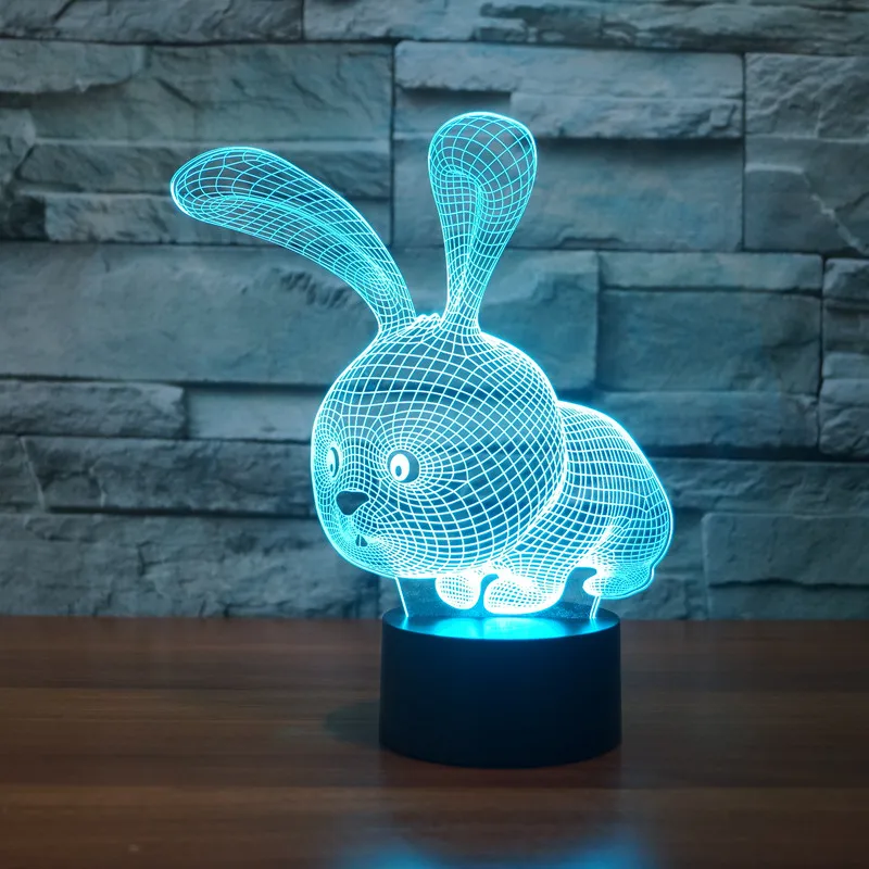 Ночник в форме милого кролика 3D 7 цветов RGB USB сенсорный стол акриловый для детей