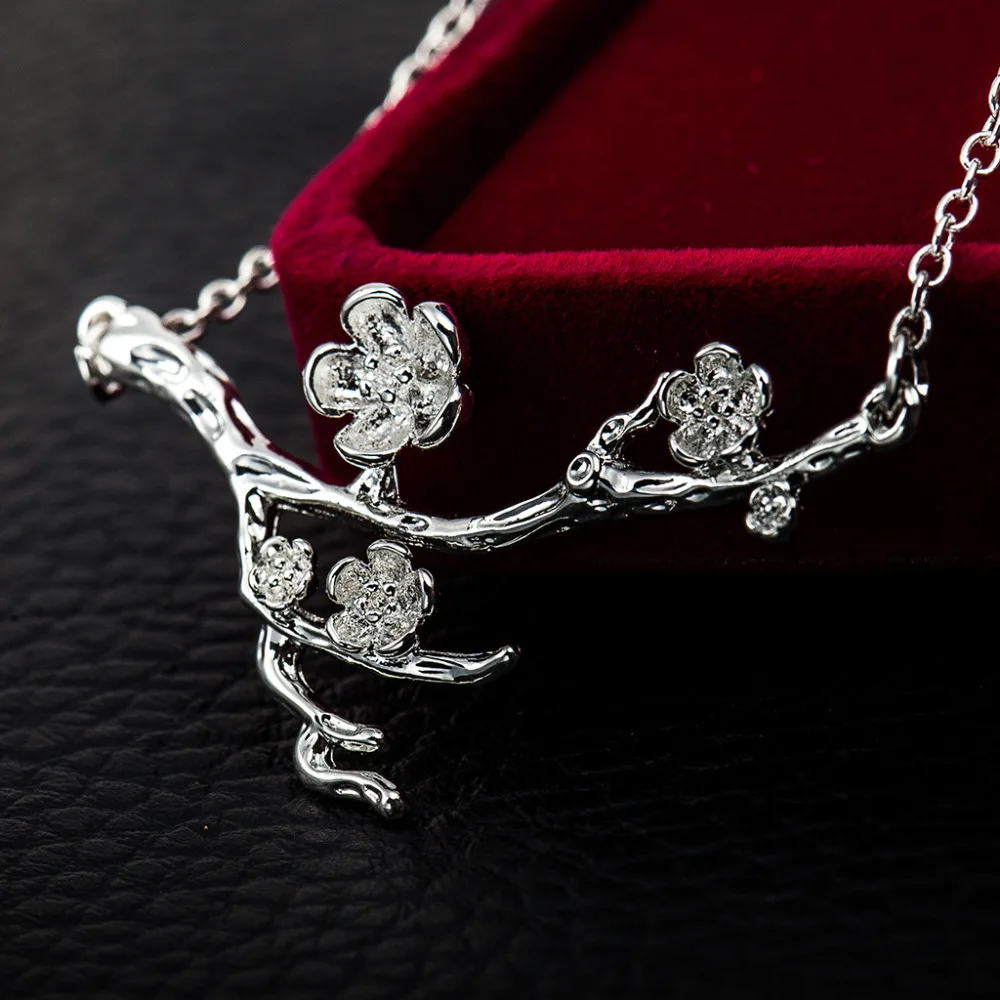 Серебряное покрытие вишни ветви дерева ожерелья ожерелье с подвеской в виде