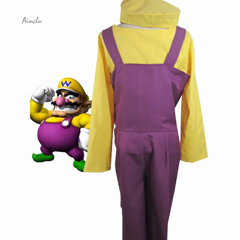 Ainclu Аниме костюм модный Super Mario Bros Wario косплэй для