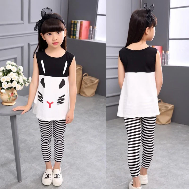 Костюмы для девочек 2018 новый без рукавов летний комплект Повседневная хлопковая