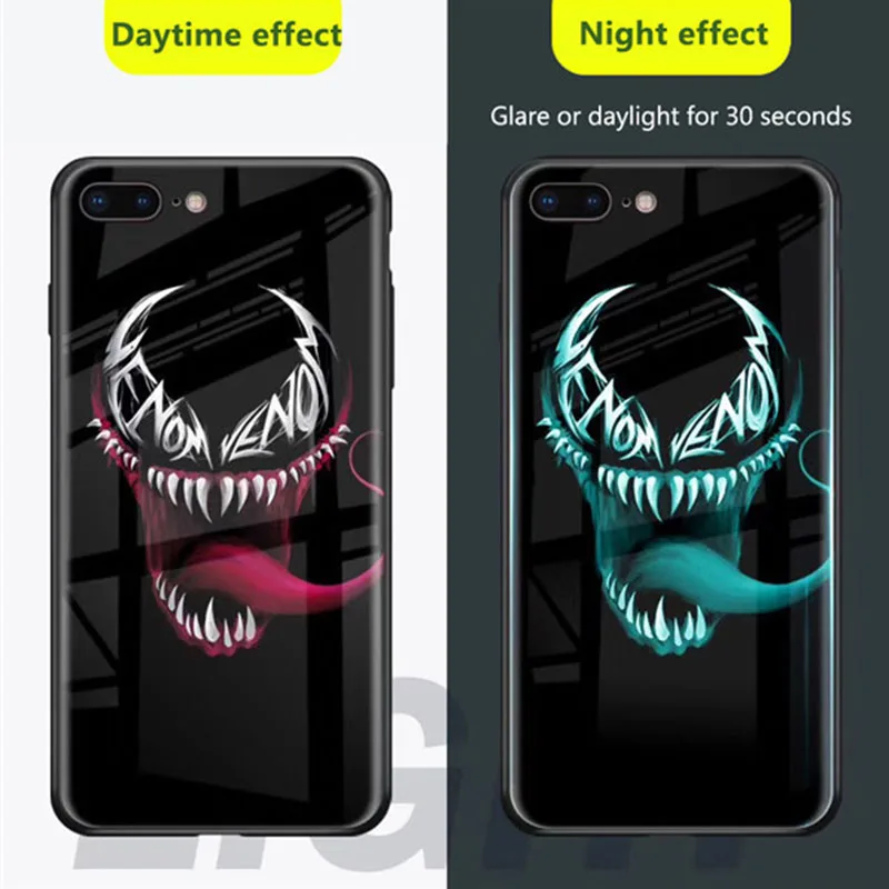 Роскошный противоударный чехол в виде светящегося стекла для iPhone 8 7 6 6s Plus 10 11 Pro XS MAX XR Marvel Batman Venom, чехол с человеком-пауком