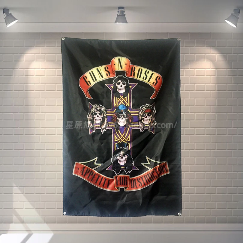 

"GUNS N ROSES" Rock Band Poster Banners Bar Cafe Hotel Theme Wall Decoration Hanging Art Waterproof Cloth Polyester Fabric Flags