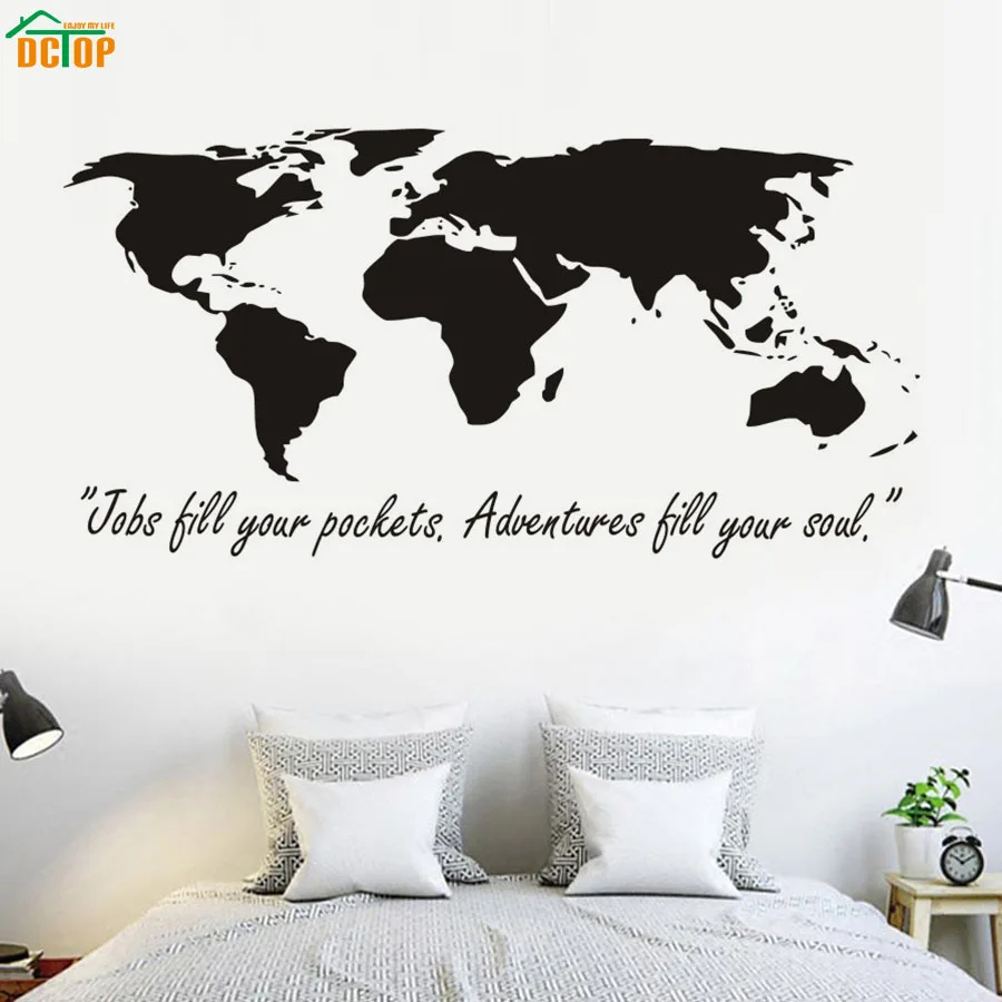 DCTOP классические черные большие настенные наклейки с картой мира оригинальные