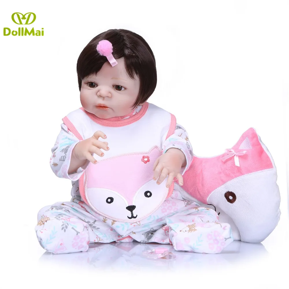 

Cosplay fox Reborn dolls 23"57cm full silicone reborn girl baby dolls alive can bathe child gift doll bebe real reborn