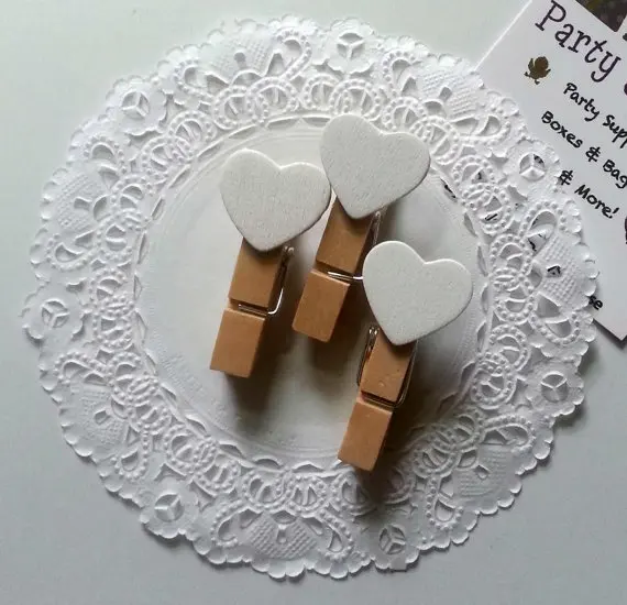 Мини деревянные белые колышки в форме сердца для подарочной упаковки свадебные