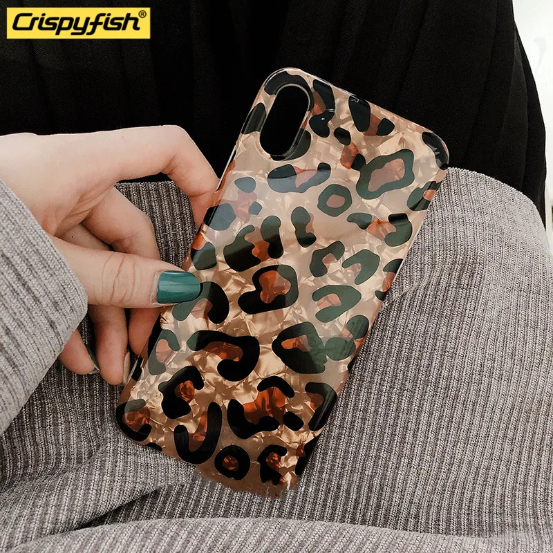 Силиконовый чехол Crispyfish с коричневым леопардовым принтом для iphone 6 6s 7 8 Plus