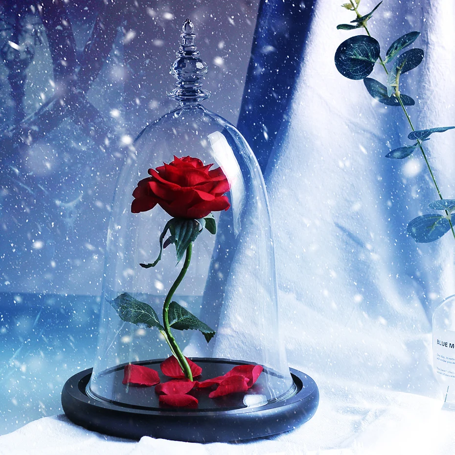 Beauty And The Beast Red Rose Artificial Flowers Rose In Glass Dome Decoration Romantic Christmas Valentine's Day Birthday Gift