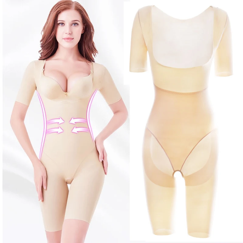 Nude Aonve, Корректирующее белье для похудения, с коротким рукавом, для коррекции руки, бесшовное, для подтягивания ягодиц, для коррекции бедер, боди, для тренировки талии, Корректирующее белье, S-2XL - Цвет: Nude
