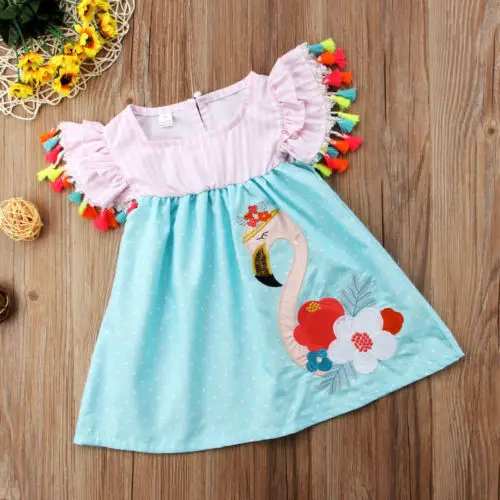 Infant Toddler Kids Baby Girls Princess Dress Summer Casual Sleeveless Tassel Striped Sundress Mini Cute Girl Clothes 1-6T | Детская