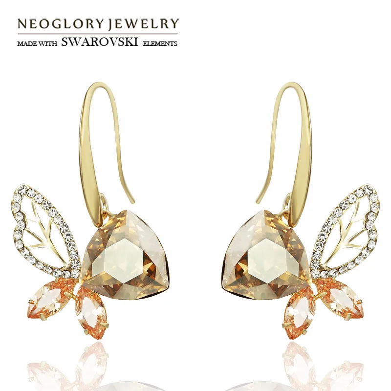 

Серьги Neoglory с австрийскими кристаллами, стразы и цирконами, длинные серьги-подвески светло-желтого, золотого цвета, цвета шампанского, элег...