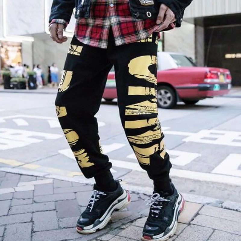 Supper Cool Men Jogger Fashion Hip Hop Harem Joggers Skinny Casual Pants Gilding Print Streetwear Harajuku Skateboard Sweatpants |