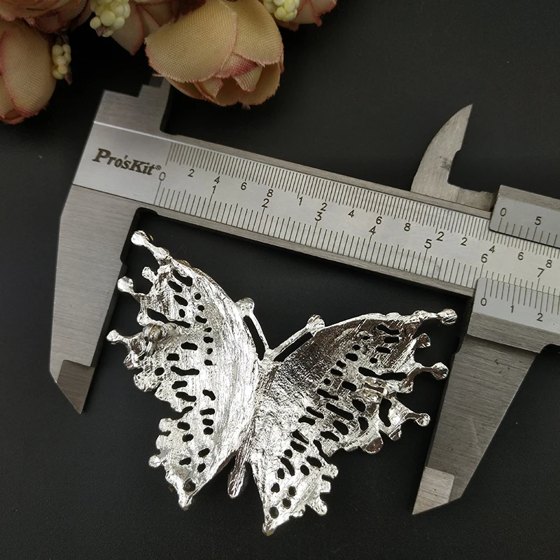 100 шт./60 мм красочная брошь бабочка булавка серебряного цвета Стразы кристаллы и