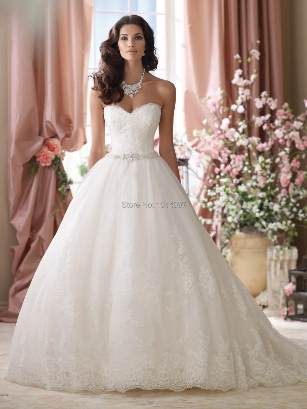 Luxury Sleeveless Women Wedding Dresses New Fashion 2014 Open Back Puffy Ball Gowns Lace | Свадьбы и торжества